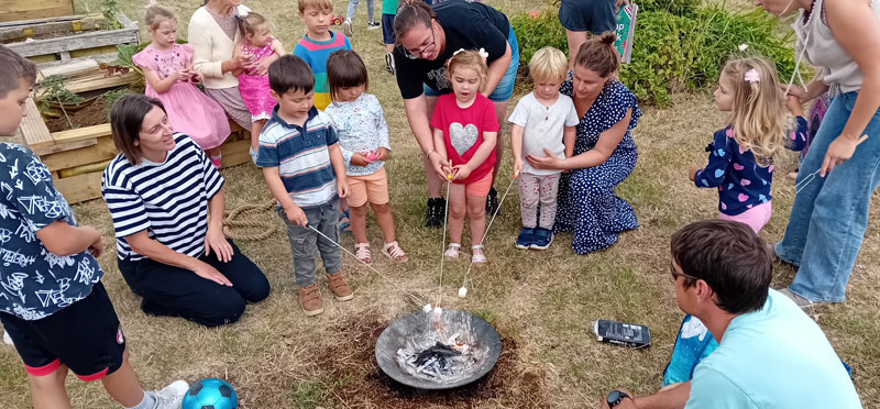 chesil-bank-pre-school-marshmallows Chesil Bank Pre-school roasting marshmallows
